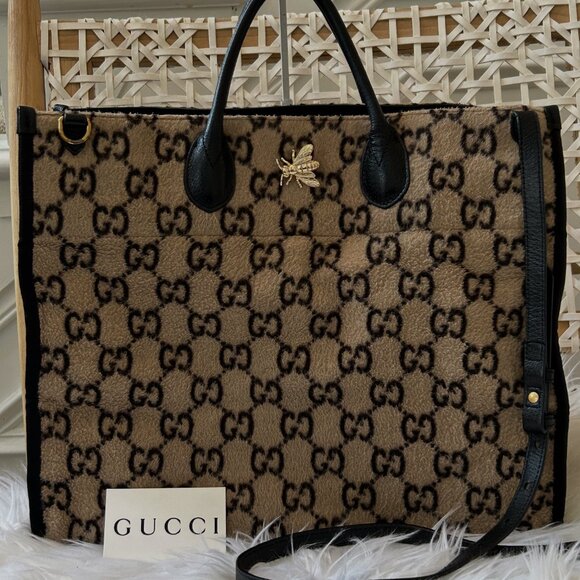 Gucci Black & Beige Wool Guccissima GG Tote with Strap and dust bag - Picture 4 of 15